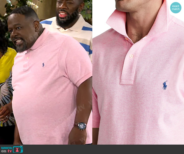 Polo Ralph Lauren Polo Shirt in Bath Pink Heather worn by Calvin (Cedric The Entertainer) on The Neighborhood