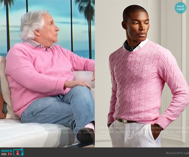 Ralph Lauren Cable-Knit Cashmere Sweater worn by Henry Winkler on Access Hollywood