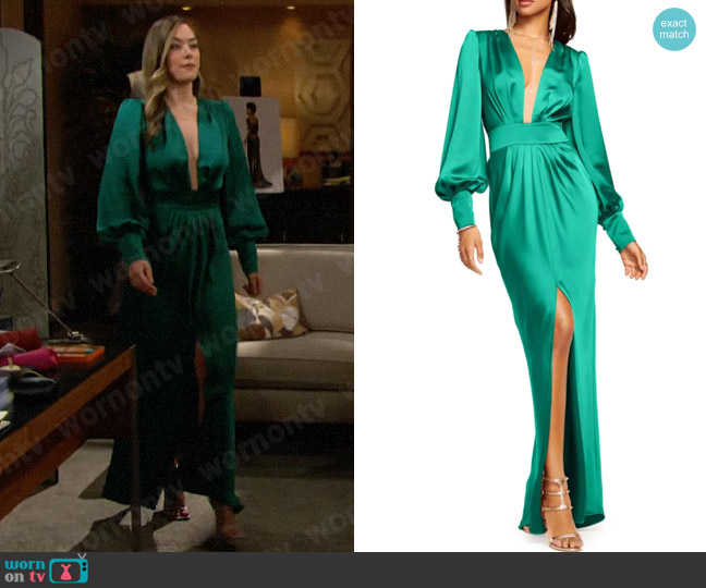 Ramy Brook Madelane Dress in Jewel Green worn by Hope Logan (Annika Noelle) on The Bold and the Beautiful
