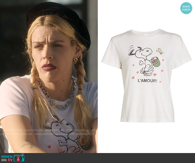 Re/Done Classic L'amour Snoopy T-Shirt worn by Darby (Busy Philipps) on Single Drunk Female