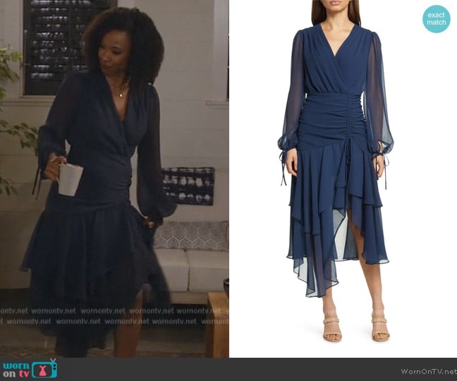 Ted Baker Kiali Ruched Tie Long Sleeve Georgette Midi Dress worn by Grace James (Karimah Westbrook) on All American