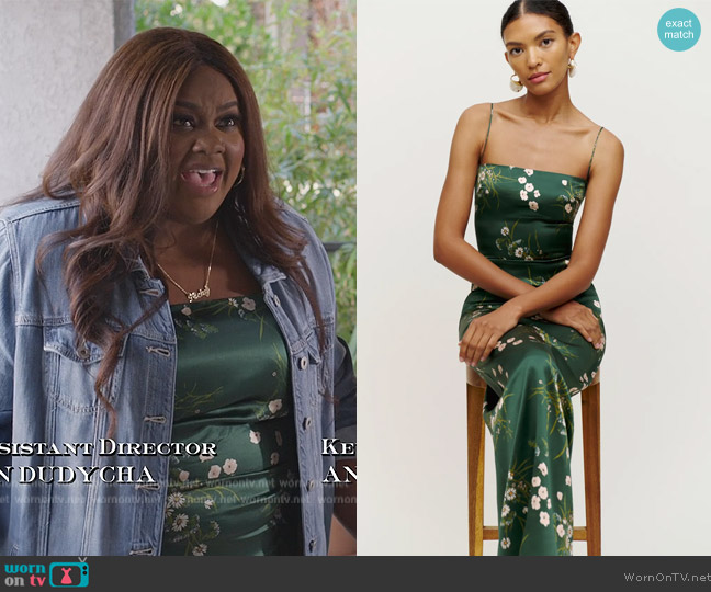 Reformation Frankie Silk Dress worn by Nicky (Nicole Byer) on Grand Crew