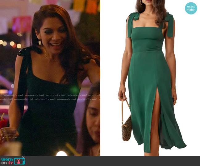 Reformation Twilight Dress in Emerald worn by Helen Tasker (Ginger Gonzaga) on True Lies
