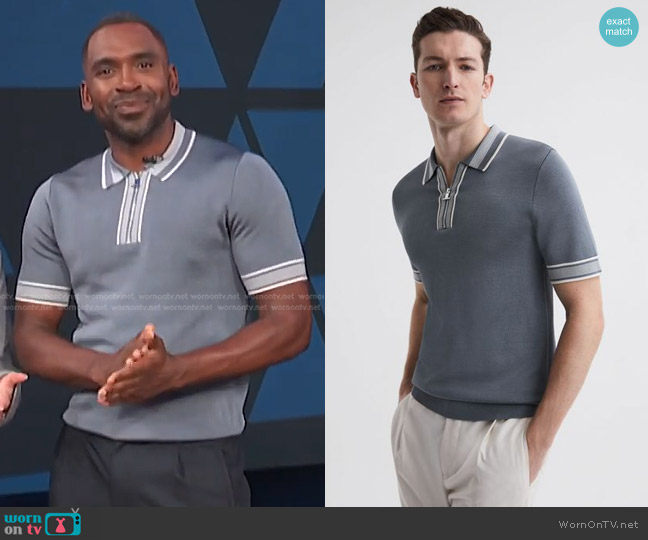 Reiss Regency Half-Zip Striped Polo Shirt worn by Justin Sylvester on E! News