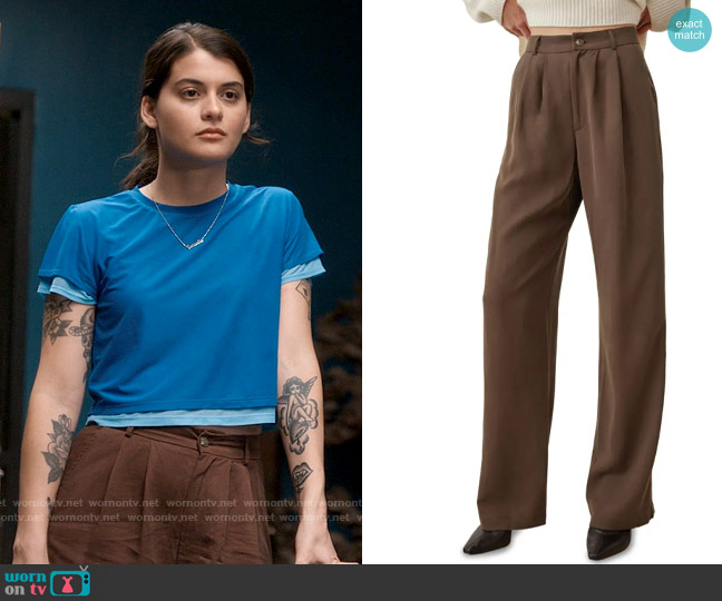 Reformation Mason Wide Leg Pants in Cafe worn by Samantha Fink (Sofia Black-D'Elia) on Single Drunk Female