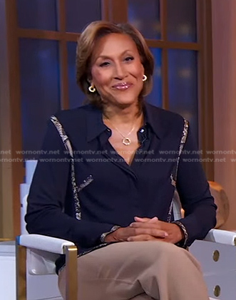 Robin’s black snakeskin trim shirt on Good Morning America