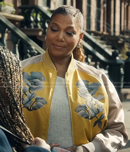 Robyn’s yellow floral bomber jacket on The Equalizer