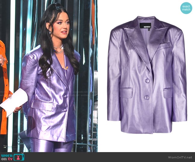 Rotate Logo-Embossed Metallic-Effect Blazer worn by Katy Perry on American Idol