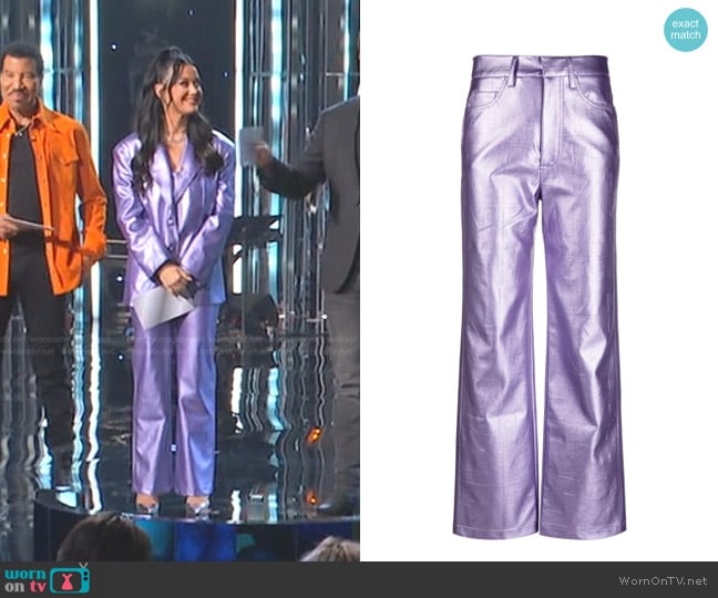 Rotate Logo-Embossed Metallic-Effect trousers worn by Katy Perry on American Idol