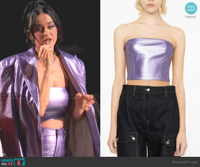 Rotate Metallic Strapless Cropped Top worn by Katy Perry on American Idol