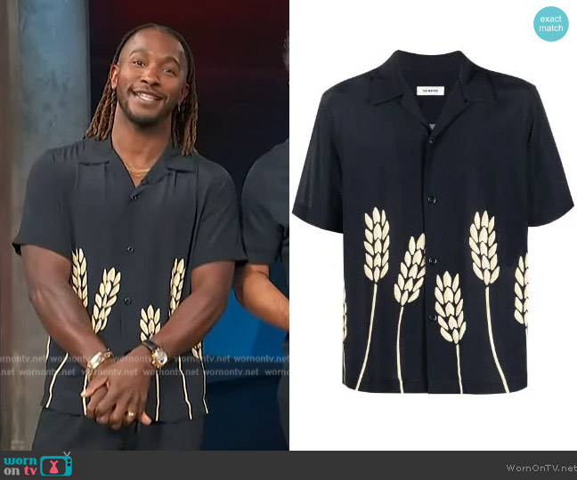 Sandro Wheat-Print Short-Sleeved Shirt worn by Scott Evans on Access Hollywood
