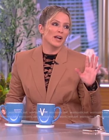Sara’s beige lace-up blazer and mesh top on The View