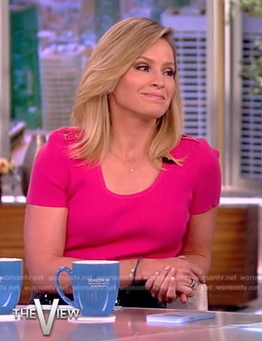 Sara’s pink button shoulder top on The View