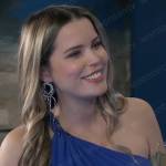 Sasha’s blue one-shoulder dress and earrings at the Nurses Ball on General Hospital