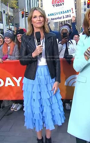 Savannah’s black jacket and blue tiered tulle skirt on Today