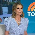 Savannah’s blue floral top and flare pants on Today