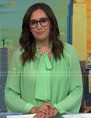 Savannah’s green pleated tie neck blouse on NBC News Daily