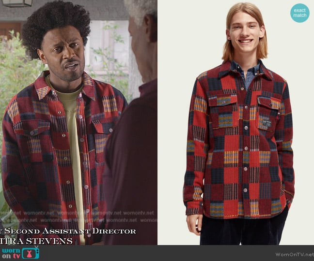Scotch and Soda Patched check jacquard overshirt worn by Noah Koles (Echo Kellum) on Grand Crew