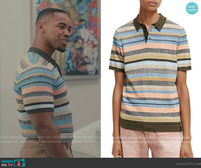 Scotch and Soda Stripe Organic Cotton Polo worn by (Joivan Wade) on Bel-Air