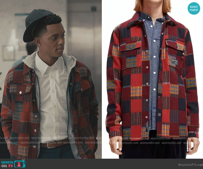 Scotch and Soda Jacquard Patchwork Snap-Up Shirt Jacket worn by Will Smith (Jabari Banks) on Bel-Air