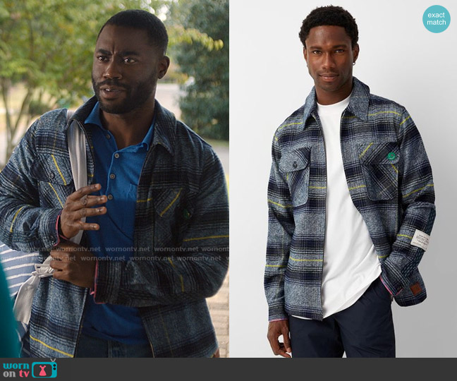 Scotch & Soda Indigo Check Overshirt worn by James (Garrick Bernard) on Single Drunk Female