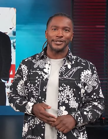 Scott’s black floral shirt on Access Hollywood