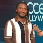 Scott’s brown, black and white striped polo shirt on Access Hollywood