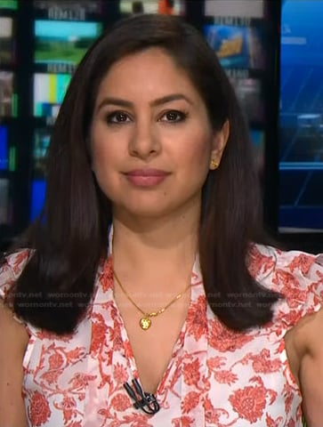 Seema Mody’s white and red floral top on NBC News Daily