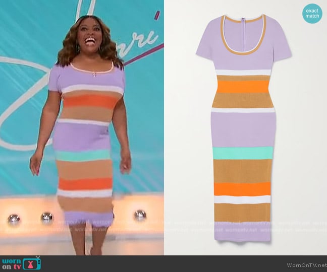 Sergio Hudson Striped mesh-paneled cotton-blend midi dress worn by Sherri Shepherd on Sherri