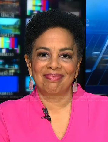 Sharon Epperson’s pink drop earrings on NBC News Daily