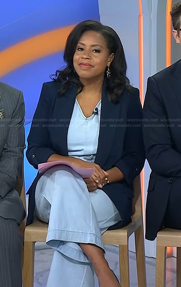 Sheinelle’s denim jumpsuit and navy jacket on Today