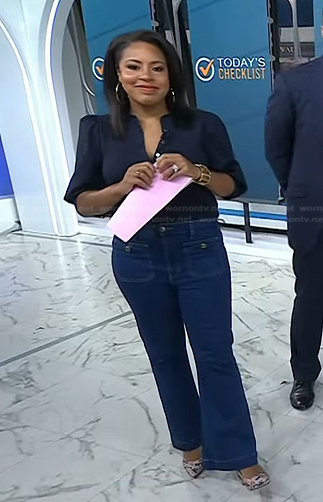 Sheinelle’s navy puff sleeve top and jeans on Today