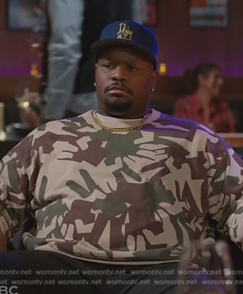 Sherm’s camo print sweatshirt on Grand Crew