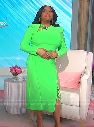 Sherri’s green lace-up detail dress on Sherri