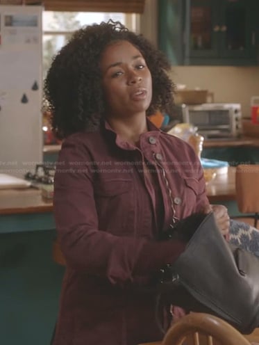 Simone’s burgundy utility jacket on Greys Anatomy