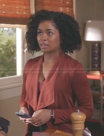 Simone’s red suede jacket on Greys Anatomy