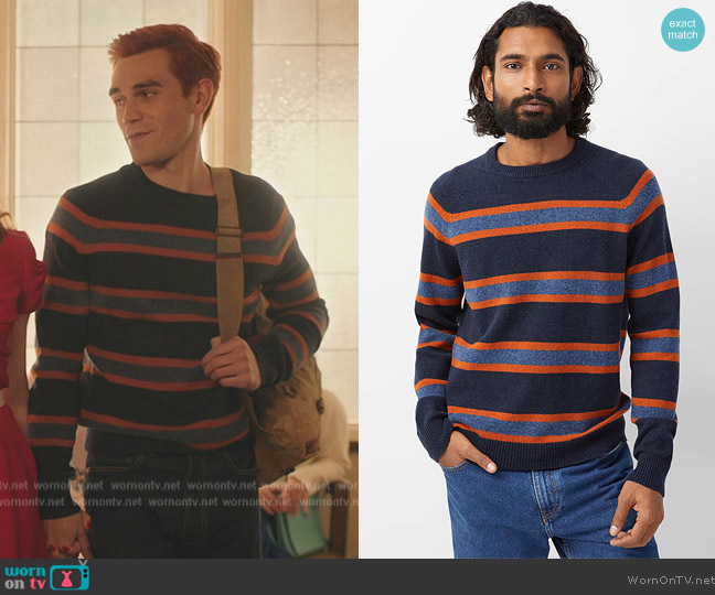 Le 31 Recycled lambswool framed stripe sweater worn by Archie Andrews (K.J. Apa) on Riverdale