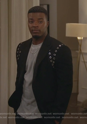 Spencer’s black grommet embellished blazer on All American