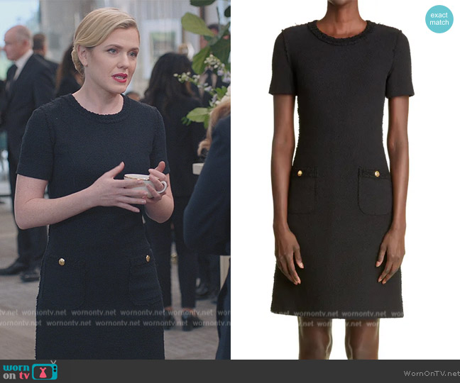 St. John Short Sleeve Bouclé Knit Sheath Dress worn by Sadie Ryan (Harriet Dyer) on American Auto