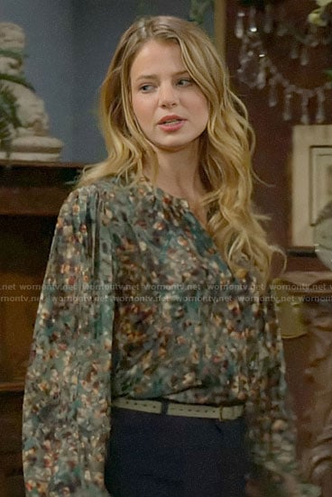 Summer’s green printed blouse on The Young and the Restless