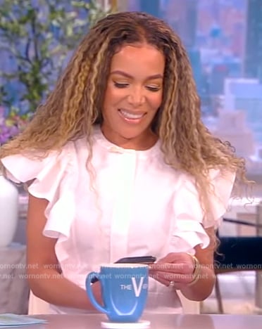 Sunny’s white flutter sleeve dress on The View