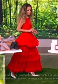 Sunny’s red ruffle sleeveless dress on The View