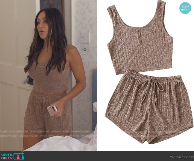 SweatyRocks Button Front Rib Knit Top and Short Set worn by Melissa Gorga on The Real Housewives of New Jersey