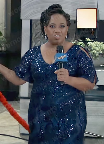 Sydney Val Jean’s blue embellished gown at the Nurses Ball 2023 on General Hospital