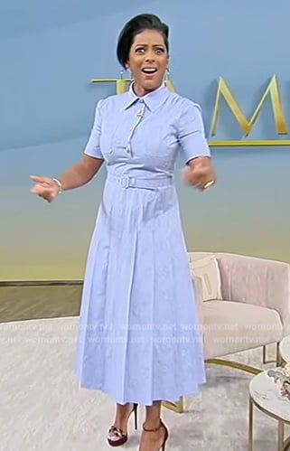 Tamron’s blue belted shirtdress on Tamron Hall Show