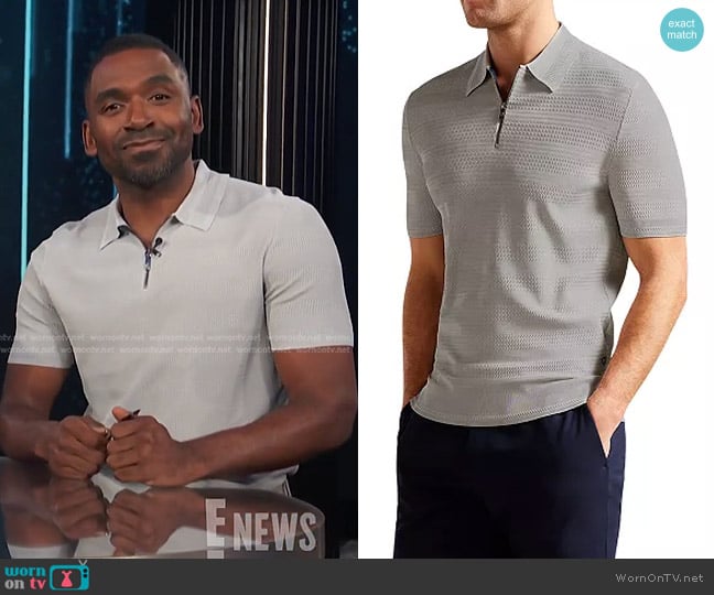 Ted Baker Stree Textured Zip Polo Shirt worn by Justin Sylvester on E! News