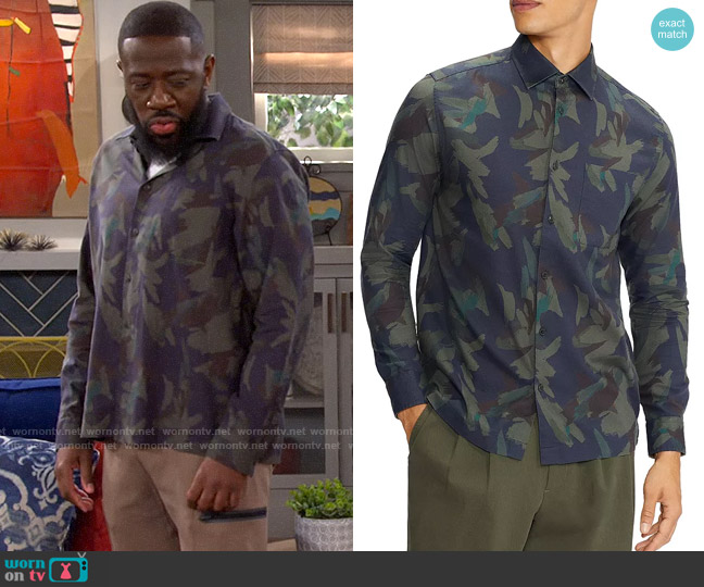 Ted Baker Fielder Camo Print Shirt worn by Malcom (Sheaun McKinney) on The Neighborhood