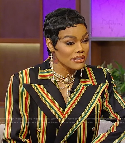 Teyana Taylor’s black stripe blazer on Tamron Hall Show