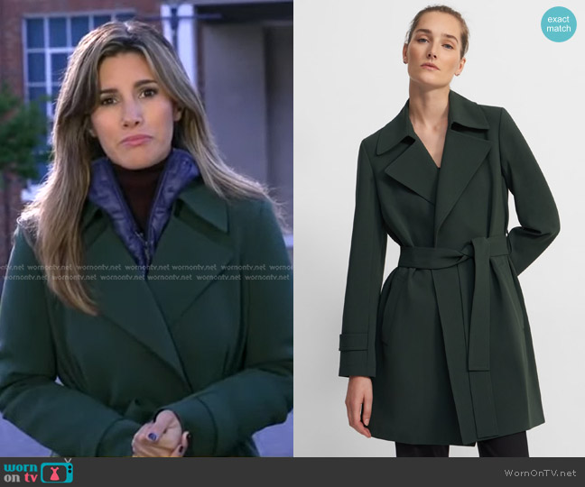 Theory Short Oaklane Trench Coat in Crepe worn by Elwyn Lopez on Good Morning America