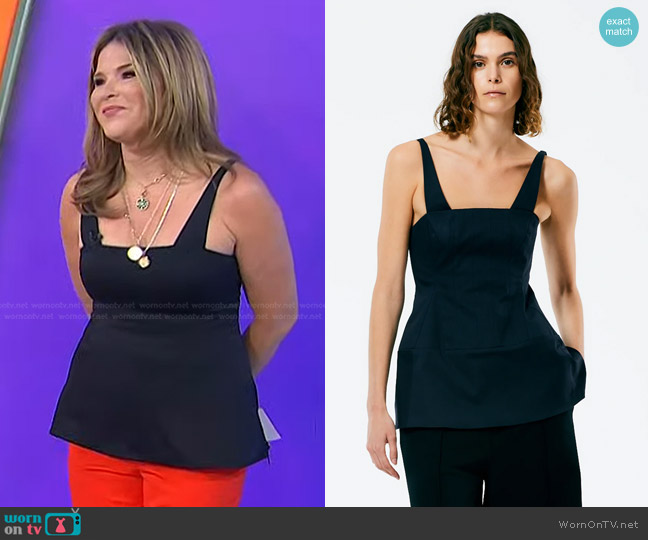 Tibi Mila Stretch Satin Corset Top in Navy worn by Jenna Bush Hager on Today